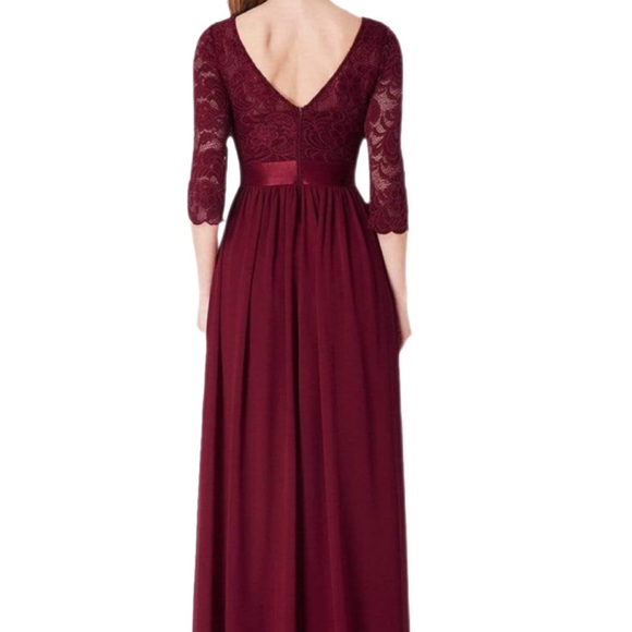 Bridgerton Goth Fairy Gown Burgandy Lace Chiffon Skirt 3/4 Sleeves 4 - Picture 4 of 16